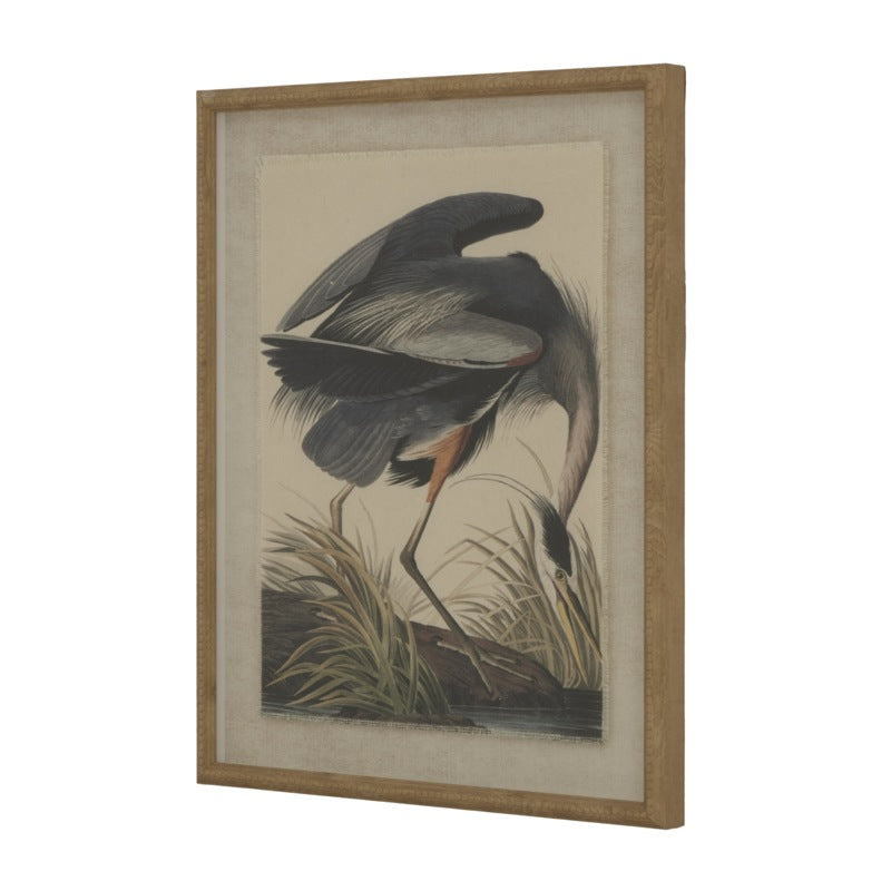 Flora & Fauna Collection Heron On Linen In Beaded Frame