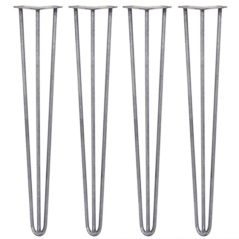 4 x 28" Hairpin Legs - 3 Prong - 12mm - Raw Steel