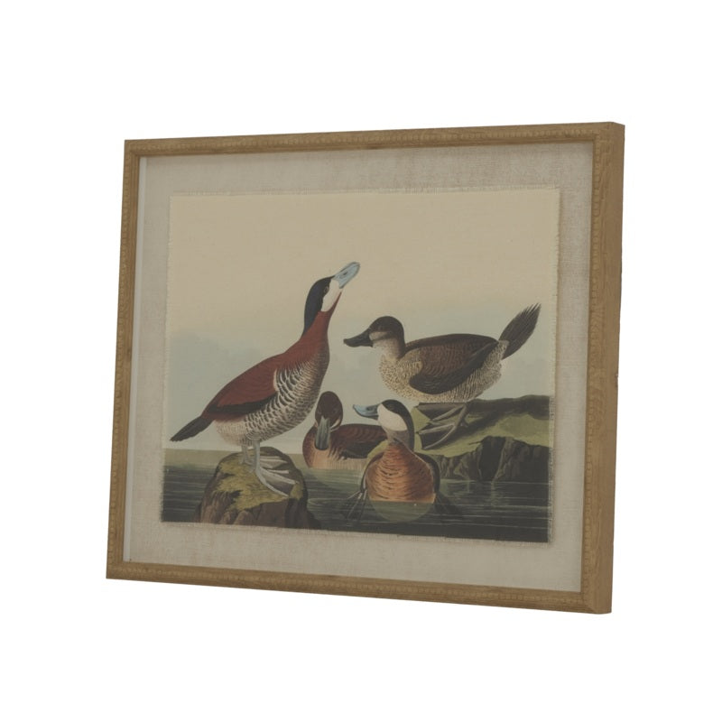 Flora & Fauna Collection Ducks On Linen In Beaded Frame