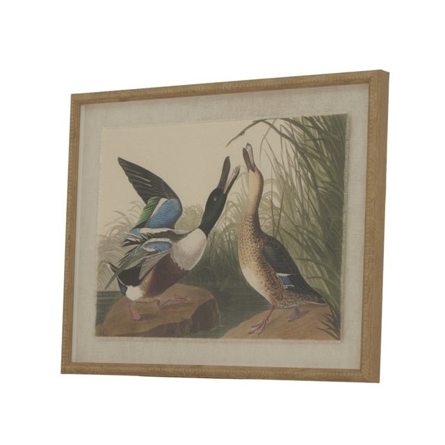 Flora & Fauna Collection Mallards On Linen In Beaded Frame