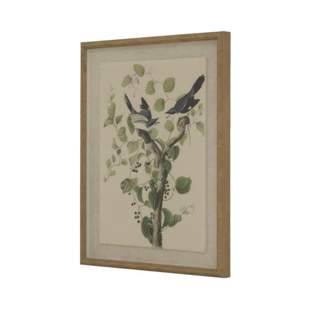 Flora & Fauna Collection Shrikes On Linen In Beaded Frame