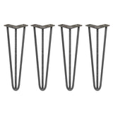 4 x 16" Hairpin Legs - 3 Prong - 12mm - Raw Steel