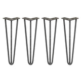 4 x 16" Hairpin Legs - 3 Prong - 12mm - Raw Steel