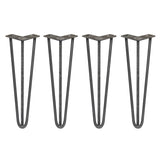 4 x 16" Hairpin Legs - 3 Prong - 12mm - Raw Steel