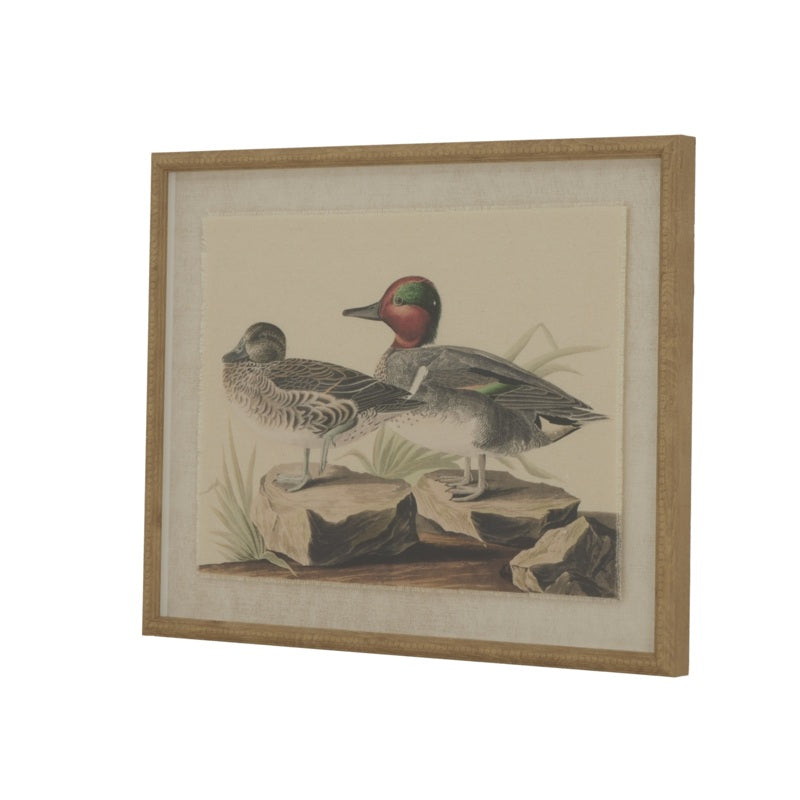 Flora & Fauna Collection Teals On Linen In Beaded Frame