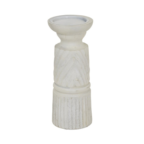 Medium White Carved Candle Holder