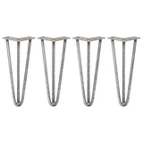 4 x 12" Hairpin Legs - 3 Prong - 12mm - Raw Steel