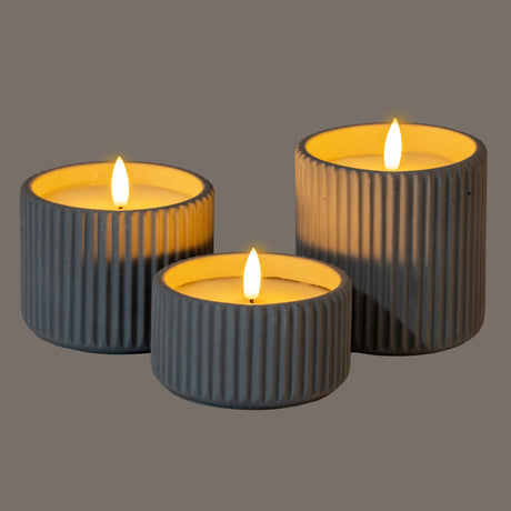 Luxe Collection Natural Glow Grey Ribbed Medium Led Candle