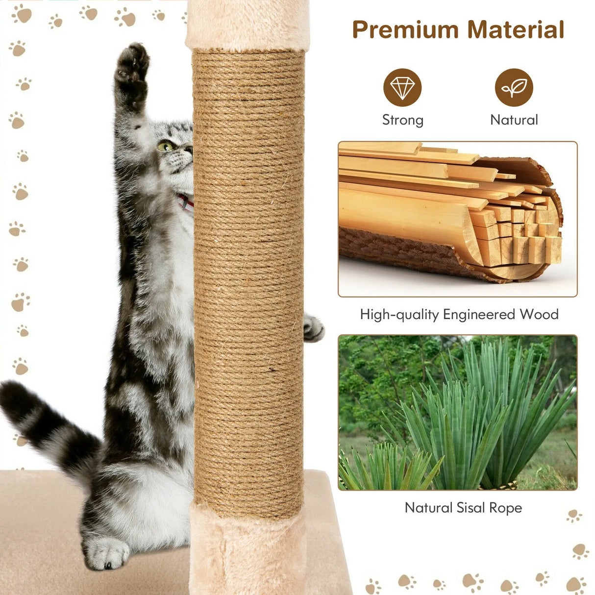 Multi-Level Cat Scratch Post Tree-Beige