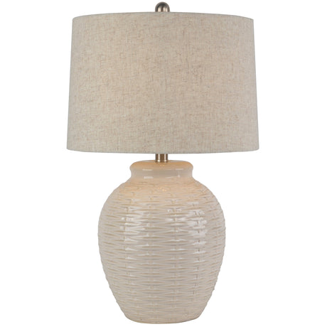 Basketweave Ceramic Table Lamp With Linen Shade