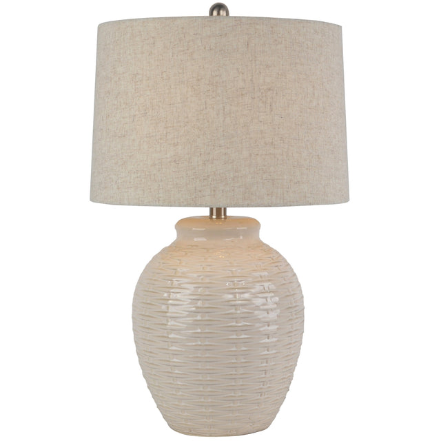 Basketweave Ceramic Table Lamp With Linen Shade