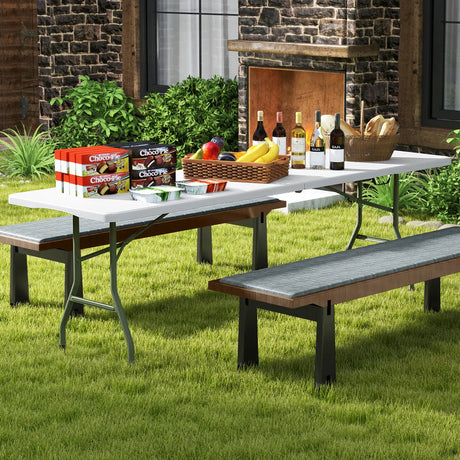 245cm Outdoor Portable Folding Table with HDPE Tabletop-White