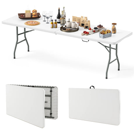 245cm Outdoor Portable Folding Table with HDPE Tabletop-White
