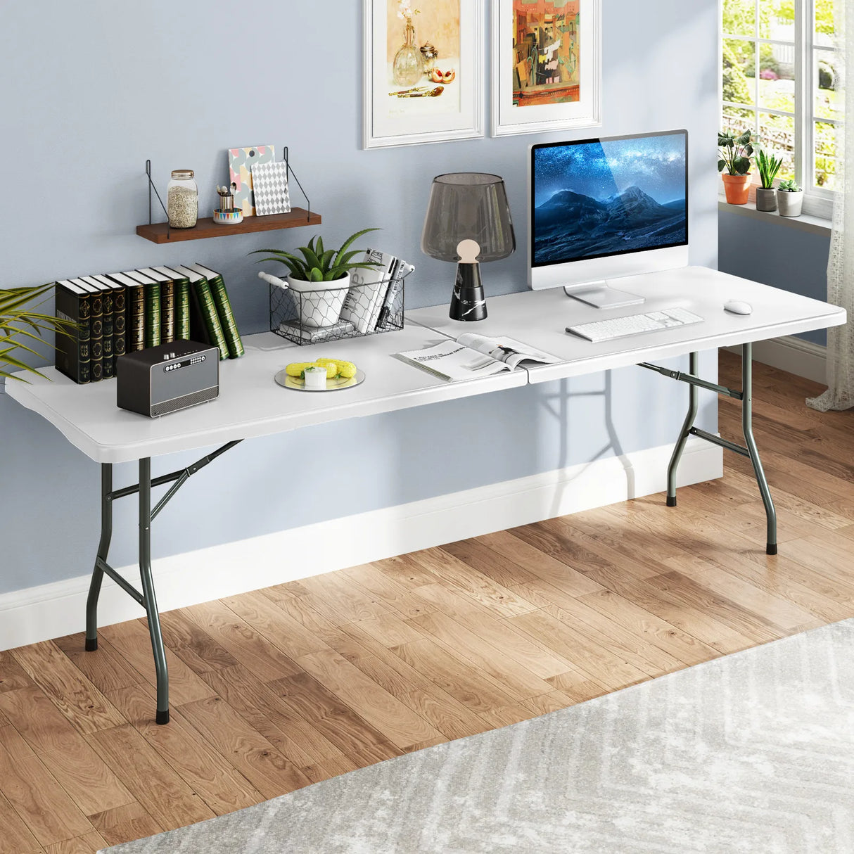245cm Outdoor Portable Folding Table with HDPE Tabletop-White