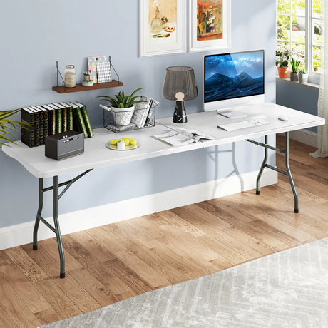 245cm Outdoor Portable Folding Table with HDPE Tabletop-White