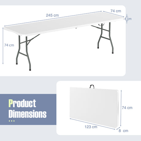 245cm Outdoor Portable Folding Table with HDPE Tabletop-White