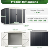 7.5 x 6.3 FT Metal Outdoor Storage Shed with Lockable Door-Gray
