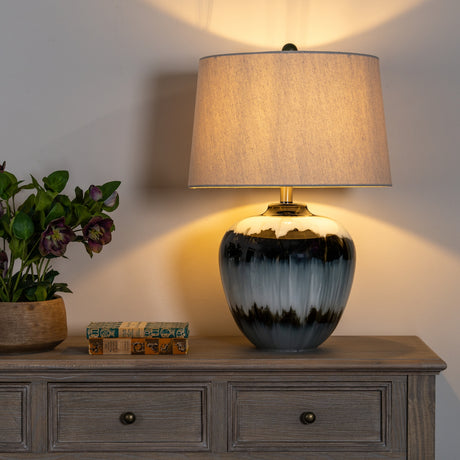 Midnight Shadows Squat Table Lamp With Linen Shade