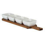 Acacia Serving Board including Four Ceramic Serving Bowls