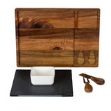 Acacia Cheese Board Set With White Bowl, Slate and Cutlery