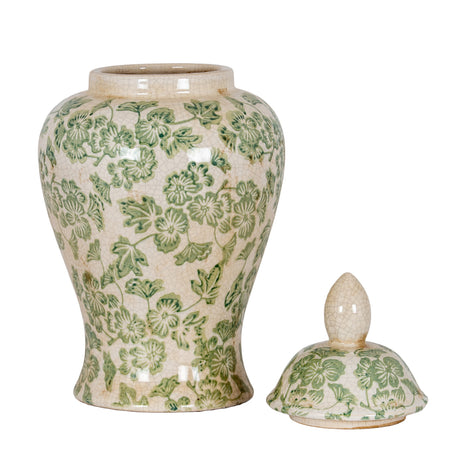 Green Clover Ceramic Ginger Jar