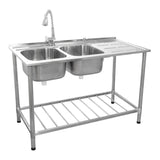 KuKoo Commercial Catering Sink Double Bowl / Right Hand Drainer