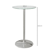 HOMCOM High Top Bar Table, Round Kitchen Table with Tempered Glass Top and Steel Base, Bistro Table for 2 People, Clear