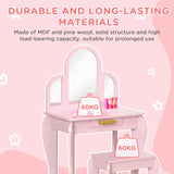 HOMCOM Kids Dressing Table Set, with Mirror and Drawer - Pink