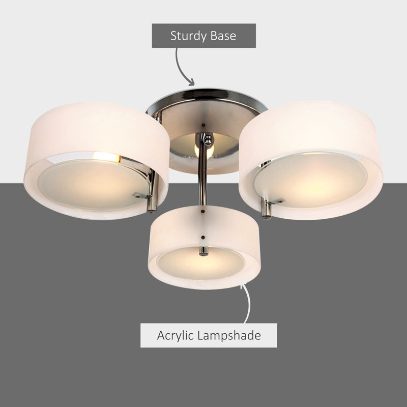 HOMCOM Acrylic Lamp Indoor 3 Light Pendant Chandelier Flush Mount Office Living Room Bedroom w/ Chrome Finish