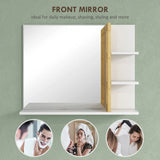 HOMCOM Bamboo Panel Bathroom Mirror, with Shelves - White
