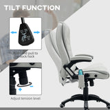 HOMCOM 6-Point Massage Office Chair with Seat Heated for Home Office, PU Leather High Back Executive Desk Chair with Adjustable Height and 360 Swivel for Work Study, Light Grey