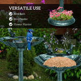 Outsunny 81cm Tall Bird Bath with 2 Decorative Birds, Vintage Style Birdbath with Flower Planter Base, Bird Bath Bowl for Garden, Green