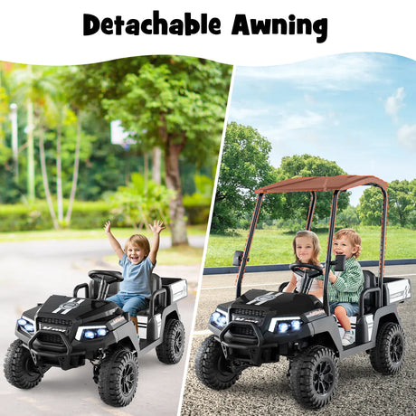 24V Kids Golf Cart 4WD 2 Seater Ride on Car with Dump Bed-Black