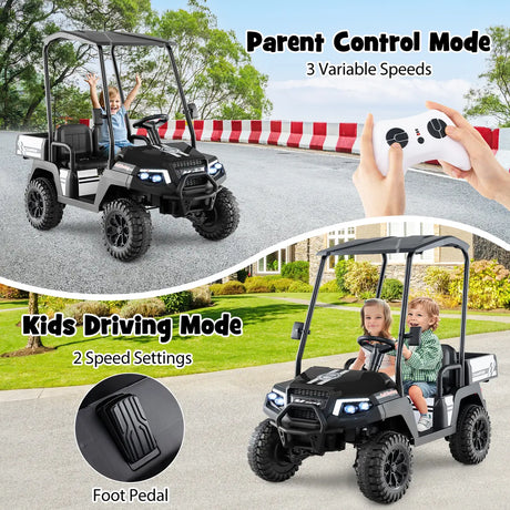 24V Kids Golf Cart 4WD 2 Seater Ride on Car with Dump Bed-Black
