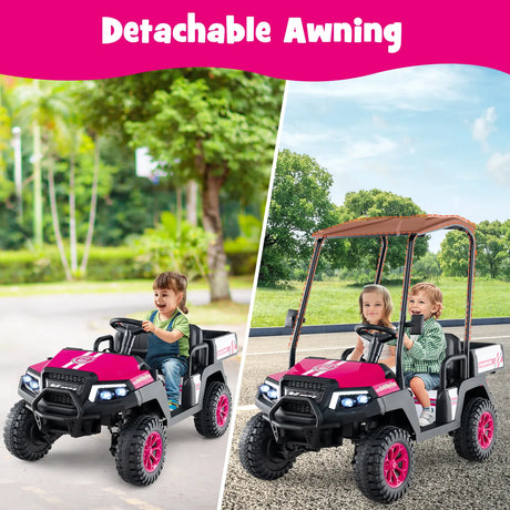 24V Kids Golf Cart 4WD 2 Seater Ride on Car with Dump Bed-Pink