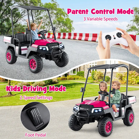 24V Kids Golf Cart 4WD 2 Seater Ride on Car with Dump Bed-Pink