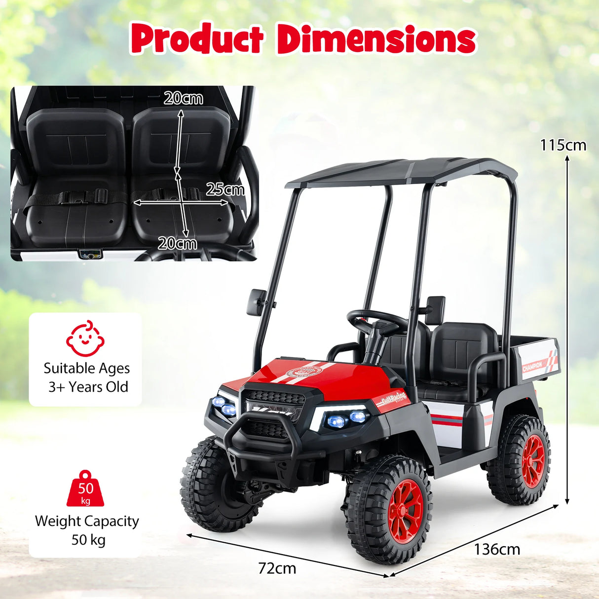 24V Kids Golf Cart 4WD 2 Seater Ride on Car with Dump Bed-Red