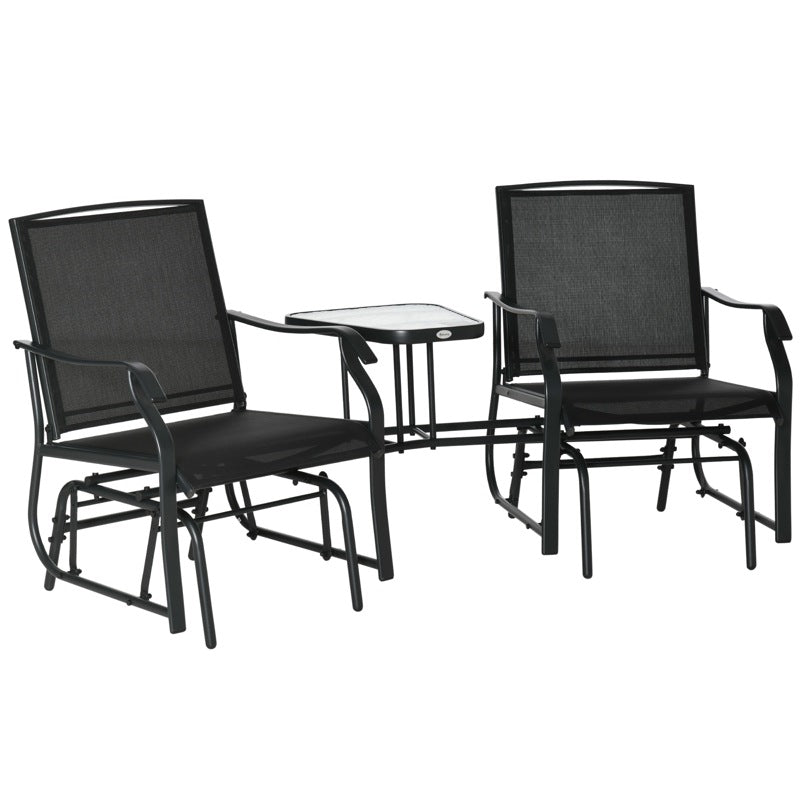 Outsunny Gliding Jack and Jill Seat, with Glass-Top Table - Black