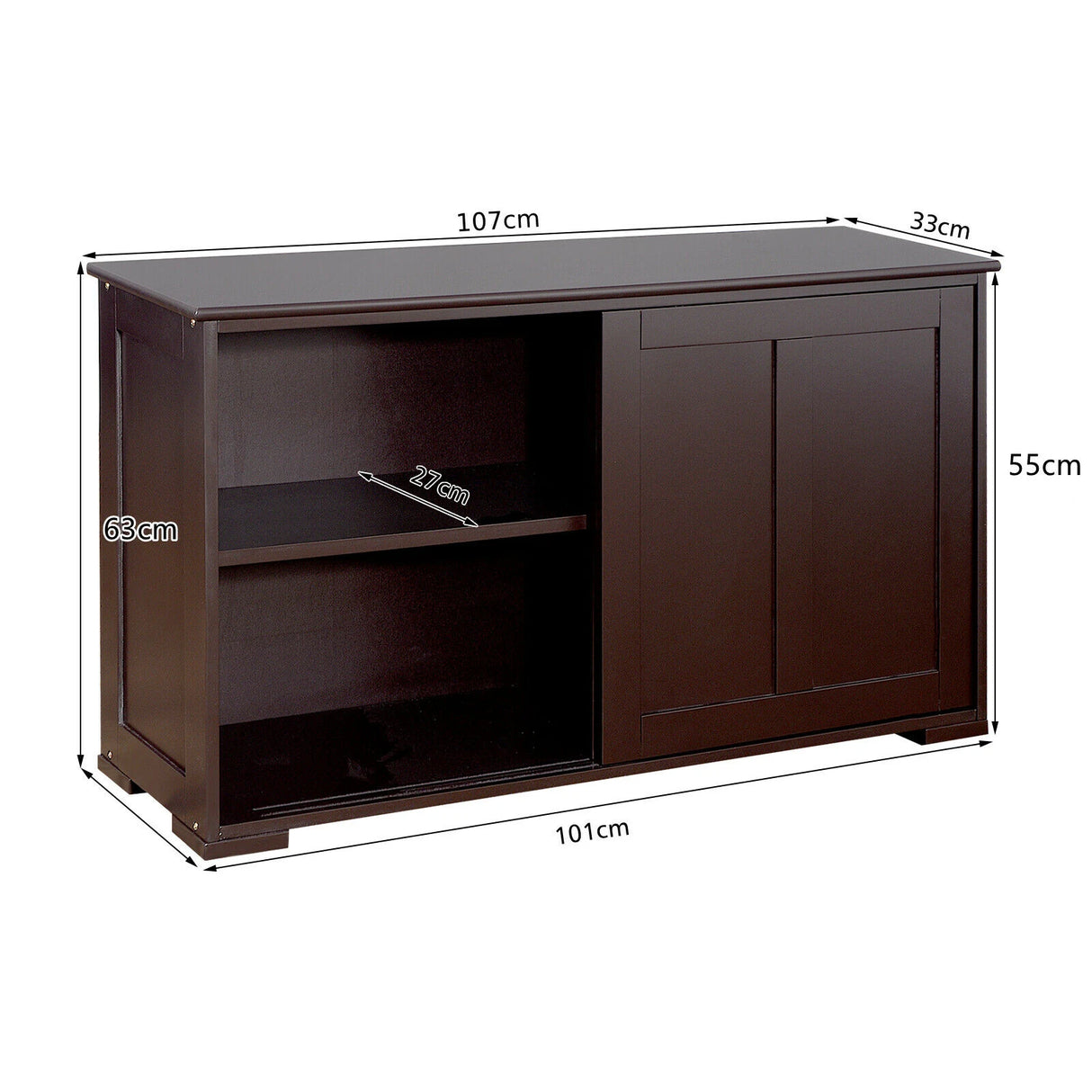 Freestanding Storage Cabinet with Sliding Door for Kitchen-Brown