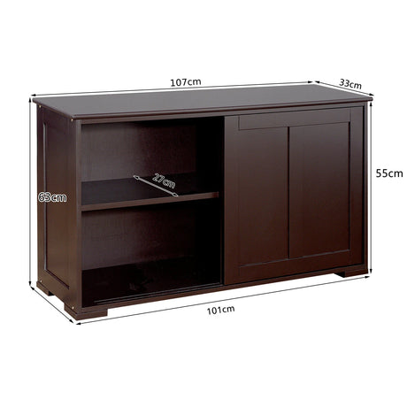 Freestanding Storage Cabinet with Sliding Door for Kitchen-Brown