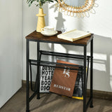 Industrial End Table with Mesh Magazine Holder Sling for Living Room/Bedroom