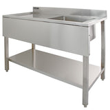 6ft Stainless Steel Catering Bench, Stainless Steel Sink - Left Hand Drainer & 2 x Wall Mounted Shelves