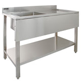 KuKoo Commercial Sink With Pre-Rinse Tap, 6ft Stainless Steel Catering Bench, 2 x Wall Mounted Shelves