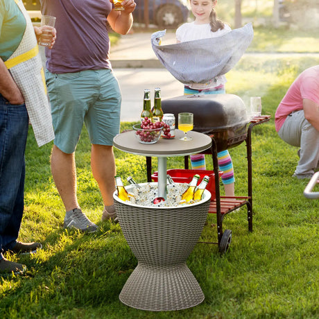 Outdoor Ice Cooler with Height Adjustable Tabletop for Party-Coffee