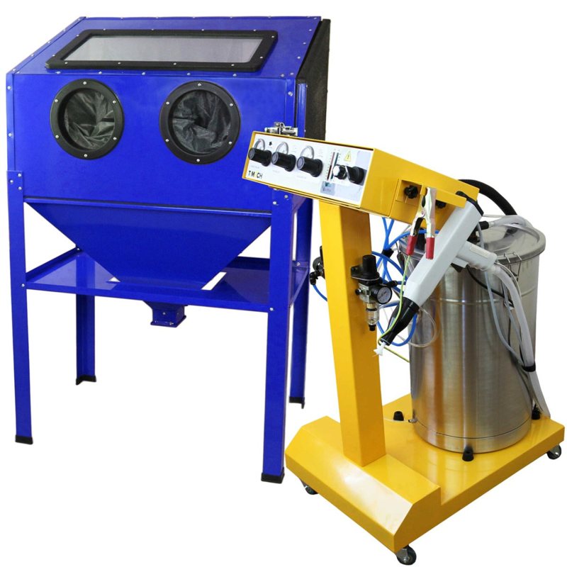 T-Mech Electrostatic Powder Coating Machine & 220L Sandblasting Cabinet