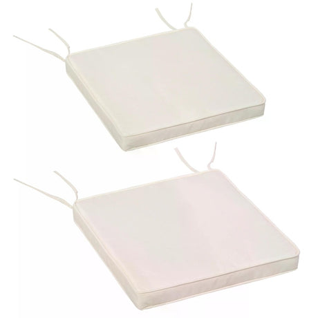 Outsunny Set Of 2 Square Chair Cushions Removable Covers Seat Pads Tie Fastenings White