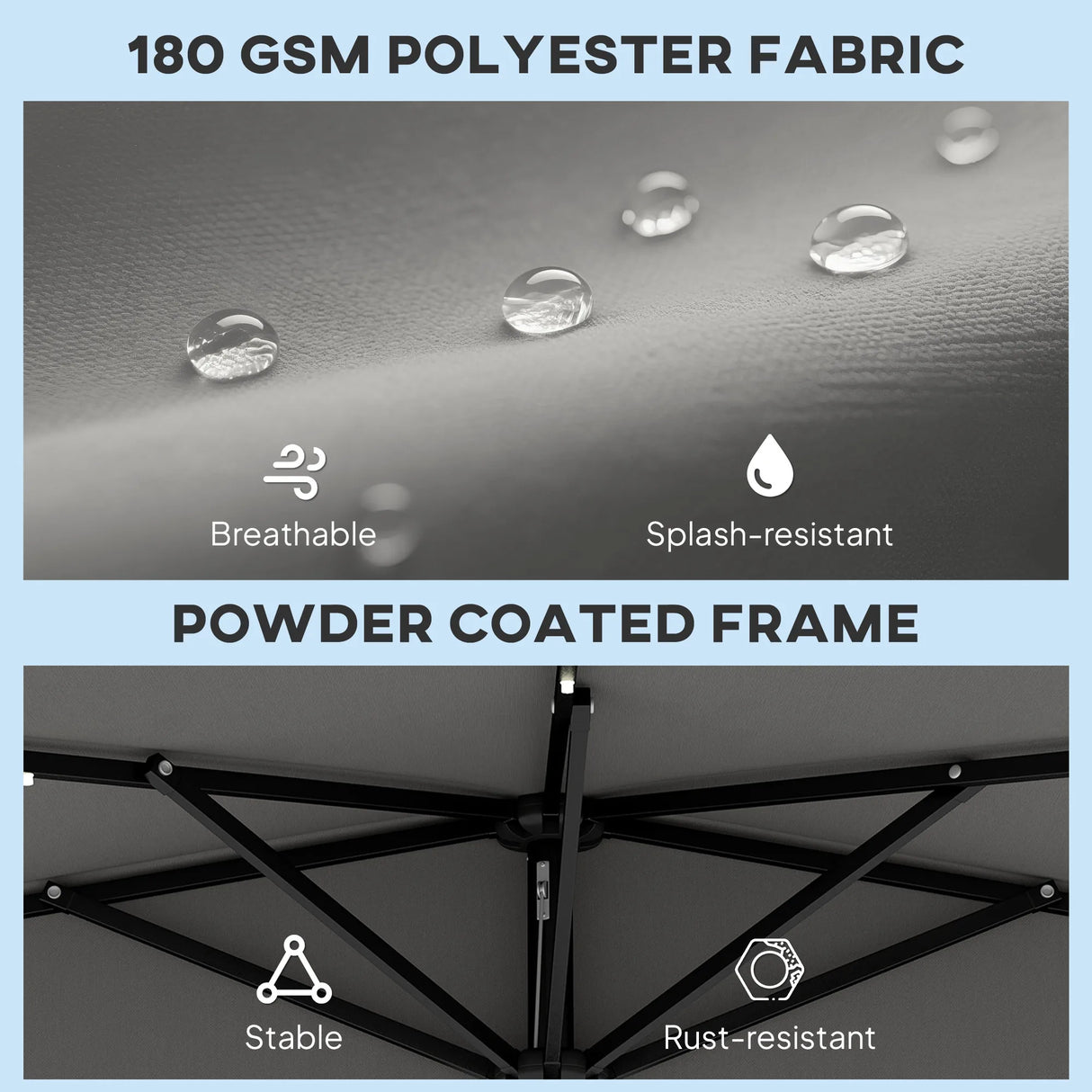 Outsunny 2.6 m Half Garden Parasol with Solar LED Lights, UPF50+ Semi Round Umbrella with 30 Tilt, Crank Handle, Dark Grey