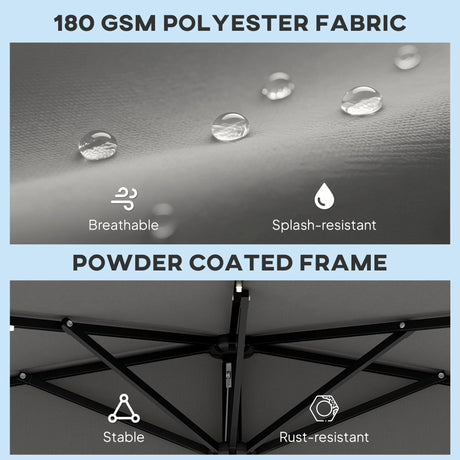 Outsunny 2.6 m Half Garden Parasol with Solar LED Lights, UPF50+ Semi Round Umbrella with 30 Tilt, Crank Handle, Dark Grey