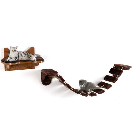 Wall-Mounted Cat Climbing Frame with Ladder Walkway for Indoor Cat