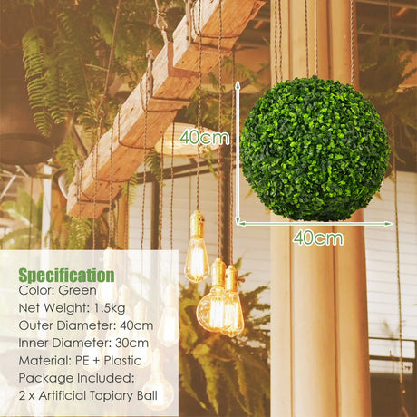 2-Piece 40cm Artificial Topiary Ball for Backyard, Home Decor